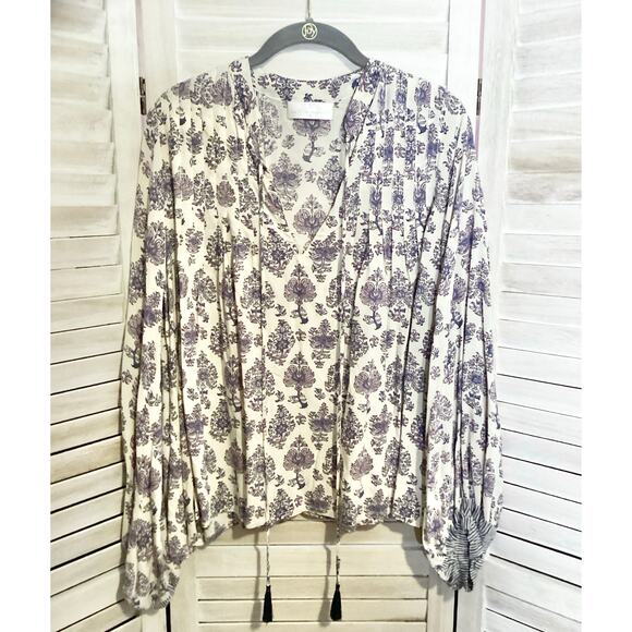 Natalie Martin Pintuck Pleat Block Print Rayon Peasant Blouse S - Picture 3 of 8